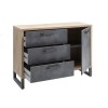 Vista diagonale Mobile contenitore soggiorno in legno colore "Cemento/Rovere Invecchiato" con 3 cassetti e 1 anta modello Sylva Totò Piccinni