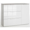 Vista diagonale Mobile contenitore in legno colore "Cemento/Bianco Laccato" con 3 cassetti e 1 anta modello Zenit Totò Piccinni