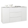 Vista diagonale Mobile contenitore in legno colore "Cemento/Bianco Laccato" con 3 cassetti e 2 ante modello Zenit Totò Piccinni