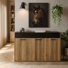 Vista ambientata Mobile contenitore in legno colore "Noce Brera/Nero Chalet" 3 cassetti e 3 ante modello Bali Totò Piccinni