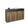 Vista diagonale Mobile contenitore in legno colore "Noce Brera/Nero Chalet" 3 cassetti e 3 ante modello Bali Totò Piccinni