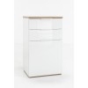 Vista diagonale Comò in legno colore "Bianco/Rovere Riviera" con 2 cassetti e 1 anta modello Orbis Totò Piccinni