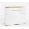 Vista diagonale Mobile contenitore in legno colore "Bianco Laccato/Rovere Riviera" con 4 cassetti e 2 ante modello Orbis Totò Piccinni