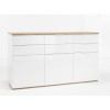 Vista diagonale Mobile contenitore in legno colore "Bianco Laccato/Rovere Miele" con 6 cassetti e 3 ante modello Orbis Totò Piccinni