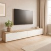 Vista ambientata Mobile porta tv design in legno colore "Bianco Laccato/Rovere Miele" con 2 ribalte modello Orbis Totò Piccinni