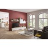 Vista ambientata Mobile porta tv  in legno colore "Bianco Laccato/Rovere Miele" con 2 ribalte modello Orbis Totò Piccinni