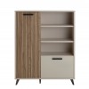 Vista frontale Libreria moderna in legno colore "Cannettato/Cashmere" con 2 ante e 3 vani modello Zefiro Totò Piccinni