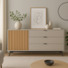 Vista ambientata Madia Cashmere/Rovere Cannettato 1 anta 3 cassetti modello Mandala Totò Piccinni