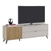 Vista diagonale con tv Porta TV Cashmere/Rovere Cannettato 1 anta 2 cassetti modello Mandala Totò Piccinni