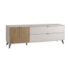 Vista diagonale Porta TV Cashmere/Rovere Cannettato 1 anta 2 cassetti modello Mandala Totò Piccinni