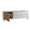 Vista diagonale con anta aperta Porta TV Cashmere/Rovere Cannettato 1 anta 2 cassetti modello Mandala Totò Piccinni
