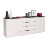 Vista diagonale Base in legno colore "Cashmere/Effetto Marmo Nero" con 2 ante e 4 cassetti modello Teca Totò Piccinni