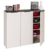 Vista diagonale con anta aperta Base Multiuso in legno colore" Cashmere/Effetto Marmo Nero" con 3 ante modello Teca Totò Piccinni