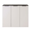 Vista frontale Base Multiuso in legno colore" Cashmere/Effetto Marmo Nero" con 3 ante modello Teca Totò Piccinni