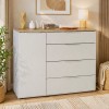 Vista ambientata Mobile Multiuso con 1 anta e 4 cassetti colore "cashmere laccato/rovere baysen" modello Aliseo Totò Piccinni