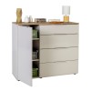 Vista diagonale con anta aperta Mobile Multiuso con 1 anta e 4 cassetti colore "cashmere laccato/rovere baysen" modello Aliseo Totò Piccinni