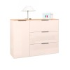 Vista diagonale Base Multiuso in legno 1 anta e 3 cassetti colore  "cashmere lucido/rovere baysen" modello Zenit Totò Piccinni