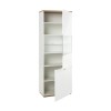 Vista diagonale Mobile contenitore design  in legno colore "Bianco Laccato/Rovere Riviera" con 2 ante con vano e ripiano in vetro modello Orbis Totò Piccinni