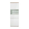 Vista frontale Mobile contenitore moderno in legno colore "Bianco Laccato/Rovere Riviera" con 2 ante con vano e ripiano in vetro modello Orbis Totò Piccinni