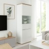 Vista ambientata Mobile contenitore in legno colore "Bianco Laccato/Rovere Riviera" con 2 ante con vano e ripiano in vetro modello Orbis Totò Piccinni