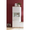 Vista ambientata Mobile porta oggetti bianco in legno colore "Bianco Laccato/Rovere Riviera" con 2 ante con vano e ripiano in vetro modello Orbis Totò Piccinni