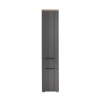 vista frontale mobile colonna bagno in legno con 2 anta e 1 cassetto grigio laccato/rovere miele modello Orbis Totò Piccinni