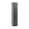 vista diagonale mobile colonna bagno in legno con 2 anta e 1 cassetto grigio laccato/rovere miele modello Orbis Totò Piccinni