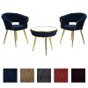 set tavolino 2 poltroncine vellutato imbottito con finitura in oro