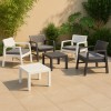 set in polipropilene simil rattan 2 poltrone e tavolino con cuscini