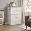 Vista ambientata Cassettone in legno colore "Bianco Laccato/Rovere Riviera" con 5 cassetti modello Orbis Totò Piccinni