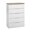 Vista diagonale Cassettone in legno colore "Bianco Laccato/Rovere Riviera" con 5 cassetti modello Orbis Totò Piccinni