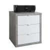 cassettiera bassa in legno con 3 cassetti e con ruote colore "cemento/bianco lucido" modello Skema Totò Piccinni