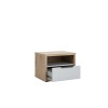 Vista diagonale Comodino design in legno colore "Rovere Artisan/Grigio Laccato" con 1 cassetto modello Aura Totò Piccinni