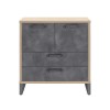 Vista frontale Credenza moderna  in legno colore "Rovere/Grigio Cemento" con 2 cassetti e 2 ante modello Sylva Totò Piccinni