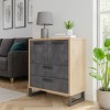 Vista ambientata Mobile contenitore in legno colore "Rovere/Grigio Cemento" con 2 cassetti e 2 ante modello Sylva Totò Piccinni
