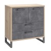 Vista diagonale Mobile contenitore in legno colore "Rovere/Grigio Cemento" con 2 cassetti e 2 ante modello Sylva Totò Piccinni
