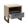Vista diagonale Comodino design in legno colore "Rovere Invecchiato/Cemento" con 1 cassetto e 1 vano modello Sylva Totò Piccinni