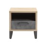 Vista frontale Comodino moderno in legno colore "Rovere Invecchiato/Cemento" con 1 cassetto e 1 vano modello Sylva Totò Piccinni