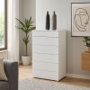 Vista ambientata Cassettiera moderna in legno colore Bianco Laccato con 6 cassetti modello Brezza Totò Piccinni