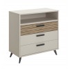 Vista diagonale Cassettiera camera da letto in legno colore "Cannettato/Cashmere" con 3 cassetti 