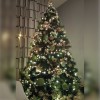 Salotto decorato con albero di natale foltissimo verde con addobbi luci festoni Madison Xone