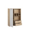 Vista diagonale Libreria in legno colore "Rovere Artisan/Grigio Laccato" con 1 anta e 2 cassetti modello Aura Totò Piccinni