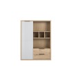 Vista frontale Libreria design in legno colore "Rovere Artisan/Grigio Laccato" con 1 anta e 2 cassetti modello Aura Totò Piccinni