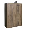 Vista diagonale Mobile contenitore in legno colore Noce Brera con 2 ante e 2 ripiani modello Bali Totò Piccinni