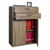 mobile contenitore in legno noce brera vista diagonale con cassetti aperti modello Bali Totò Piccinni