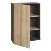 Vista diagonale libreria moderna  in legno colore "Rovere/Cemento" 1 anta e 2 ripiani modello Sydney Totò Piccinni