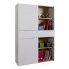 Vista diagonale Libreria in legno colore "Bianco Laccato/Rovere Artisan" 2 ante scorrevoli e 1 cassetto modello Apex Totò Piccinni