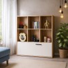 Vista ambientata Libreria in legno colore rovere artisan/cashmere con 1 cassettone e 6 vani modello Nadir Totò Piccinni