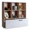 Vista diagonale Libreria in legno colore rovere artisan/cashmere con 1 cassettone e 6 vani modello Nadir Totò Piccinni