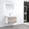 set mobile bagno sospeso con due cassetti e specchio con led vista diagonale